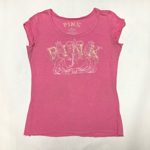 PINK Victoria’s Secret Metallic Logo Tee Shirt - Picture 1 of 6